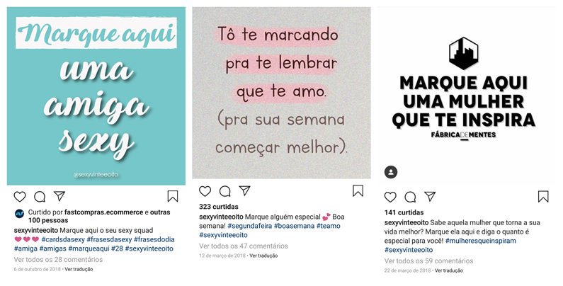 Campanha no Instagram da Sexy Vinte e Oito para buscar seguidoras.