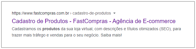 Exemplo da tag description otimizada sendo exibida no resultado de busca do Google.