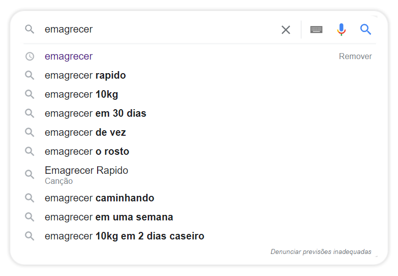 Keywords mais pesquisadas derivadas da palavra emagrecer